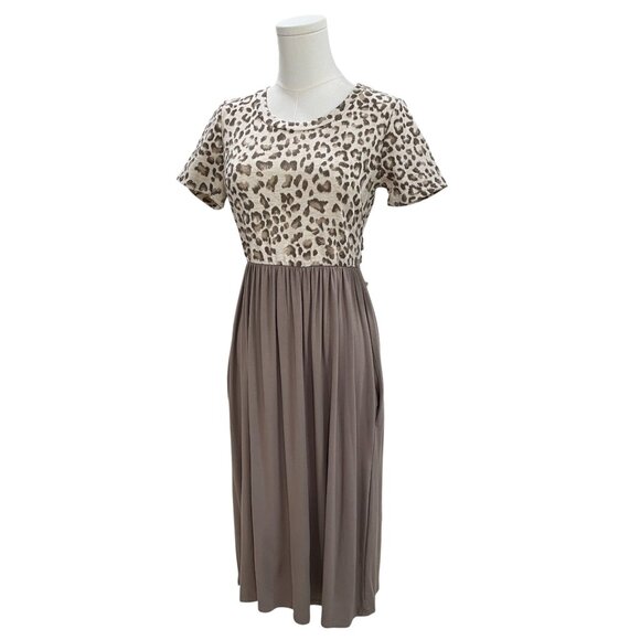 7th Ray Leopard Print Midi Dress Small Tie Back Pockets Cottagecore NWOT USA - Picture 5 of 10
